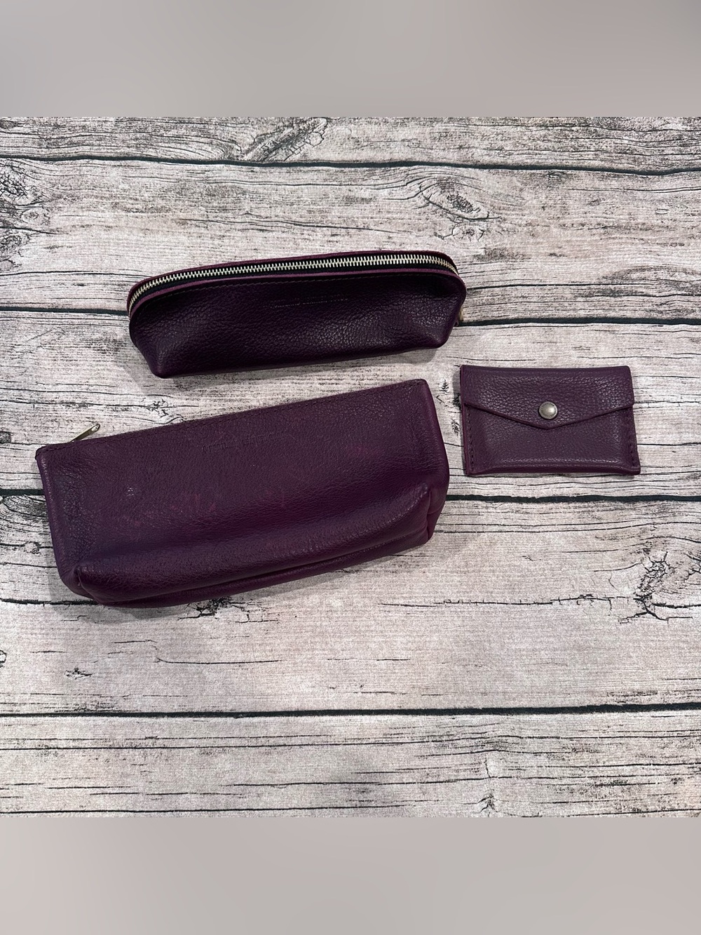 Portland Leather Pebbled Plum Littles Lot of 3. Utility, Sidekick and Envelope